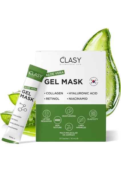 Clasycare Aloe Vera Jel Maske – Organik Aloe Jel ile Yüz ve Cilt Bakımı – Güneş Yanığına Karşı Ferahlatıcı Maske – Seyahat Boyu Nemlendirici, 10 Ml.