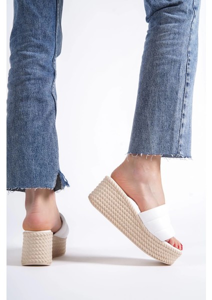 Reına Dolgu Topuklu Ortopedik Taban Hasır Görünümlü Kadın Terlik Ckt - Beyaz indirimleri