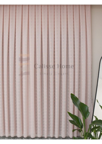 Ponponlu Yoğun Dokulu Çocuk Odası Gramajlı 1/3 Sık Pileli Dokuma Pembe Tül / Fon Perde Ütü Istemez