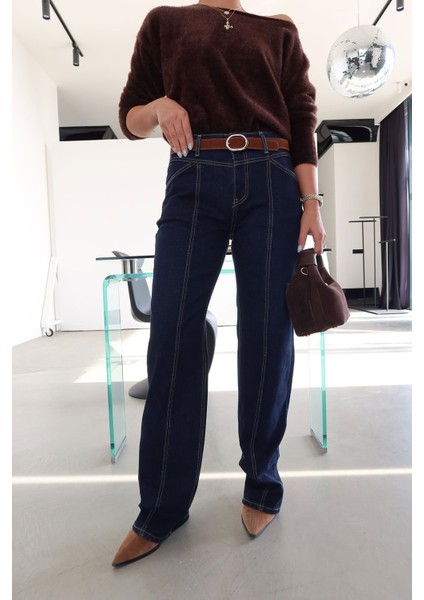 Önü Parça Dikişli Kemerli Jean fırsatları