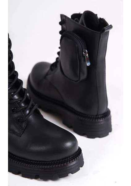 Gına Bağcıklı Fermuarlı Ortopedik Taban Çantalı Kadın Bot Cst - Siyah indirimleri