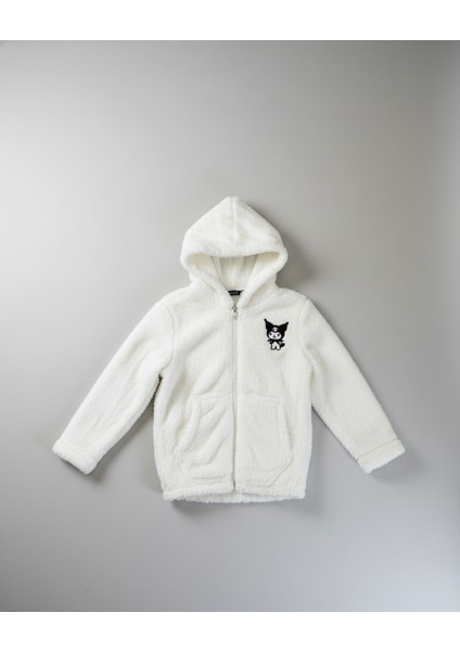 Kuromi Nakışlı Beyaz Pelüş Kapüşonlu Kız Çocuk Hırka fiyatları