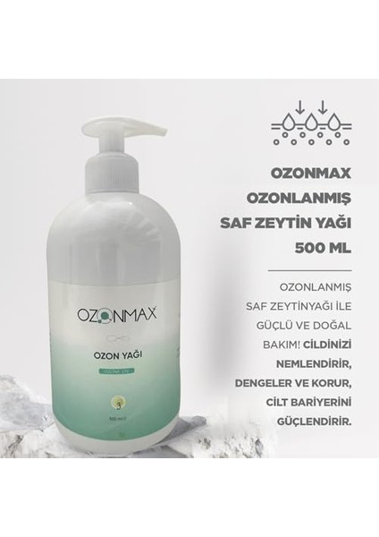 Ozonmax Ozon Yağı 500 ml (Ozonlanmış Saf Zeytinyağı) ile Güçlü ve Doğal Bakım Cildinizi Nemlendirir, Cildin Oksijen Seviyesini Artırır Dengeler ve Korur Cilt Bakımlarında Kullanıma Uygundur. modelleri