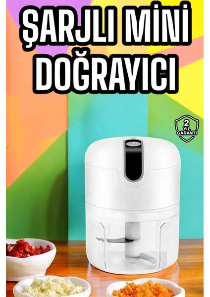 Drnds Şarjlı Portatif Doğrayıcı Mini Pratik Rondo El Doğrayıcı Üç Bıçaklı Çelik Bıçaklı