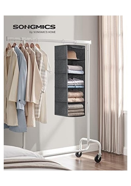 Asma Düzenleyici, Dolap Düzenleyici, Asma Raf, Asma Depolama, Katlanabilir ve Yerden Tasarruf, Metal Kancalar ve Bambu Ekler, Dokusu, Gri RYCH06G modelleri