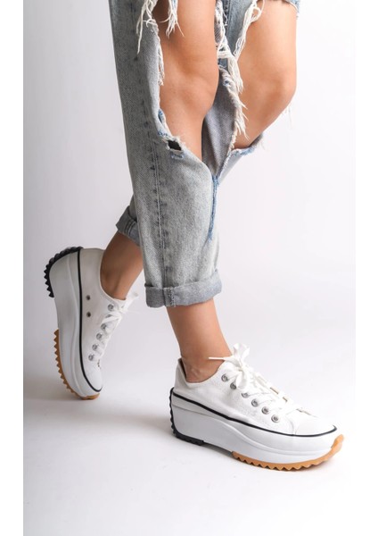 Parıs Bağcıklı Ortopedik Taban Kadın Sneaker Spor Ayakkabı Tbt - Beyaz