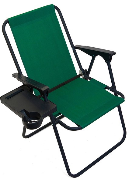 Litea 3 Adet Kamp Sandalyesi Katlanır Piknik Sandalye ve Bardaklık Yeşil