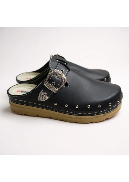 Önü Kapalı Siyah Yumusak Taban Ortopedik Rahat Topuklu Kadın Terlik indirimleri