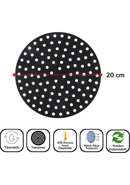 Siyah Isıya Dayanıklı Yıkanılabilir Silikon Fırın ve Airfryer Yuvarlak Model Pişirme Matı 20 cm fırsatları