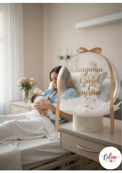 Dünyanın En Güzel Annesine Balonlu Orkide Hediye Kutusu Öğretmenler Günü Sevgililer Günü Doğum Günü