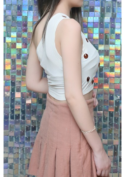 S'clouthe Kadın Crop Tek Omuz Body Bronz Pul Işlemeli White Pelopeia Serisi modelleri