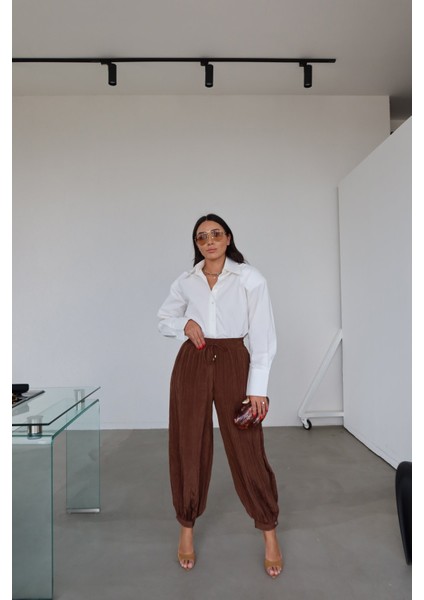 Beli Bağcıklı Kırışık Kumaş Şalvar Pantolon fiyatları