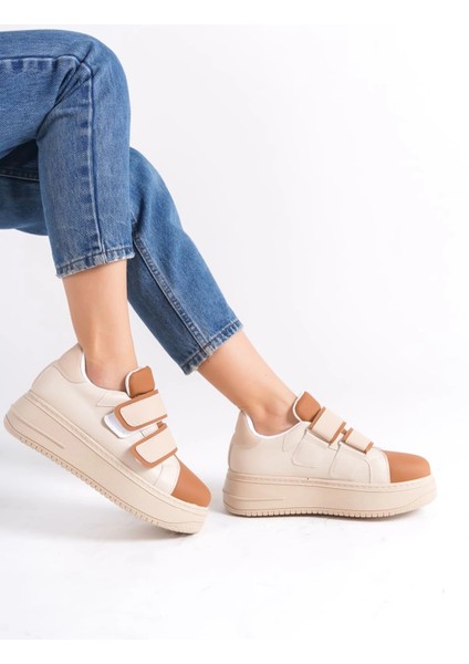 Valencıa Bağcıksız Cırt Cırtlı Ortopedik Taban Kadın Sneaker Spor Ayakkabı Ctt - Ten/kahve modelleri