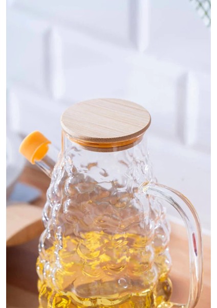 Üzüm Desenli Cam Yağdanlık – Bambu Kapaklı Şık Tasarım fiyatları