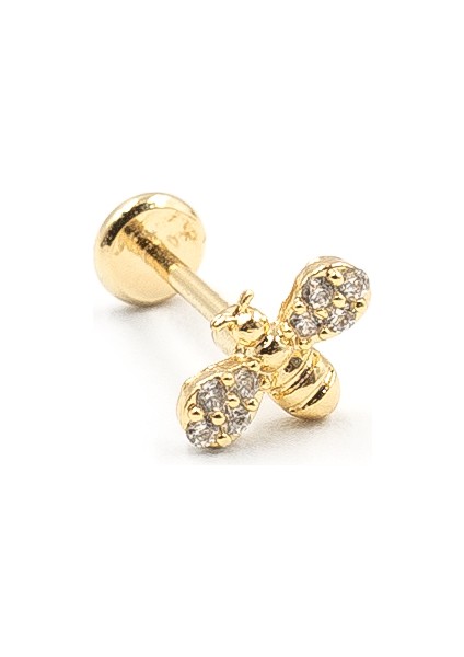 Arı Figürlü Zirkon Taşlı Tragus Piercing – Gold | Hipoalerjenik, Uzun Ömürlü