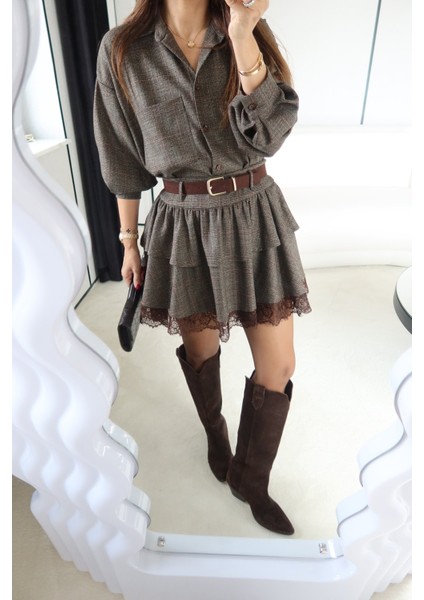 Kat Kat Altı Dantelli Pötikareli Mini Etek fiyatları