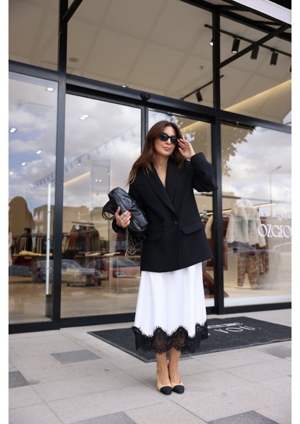 Etek Ucu Dantelli Saten Etek