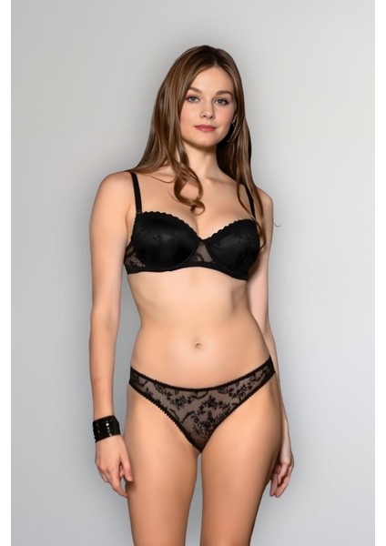Siyah Straplez Sütyen ve Külot Takım