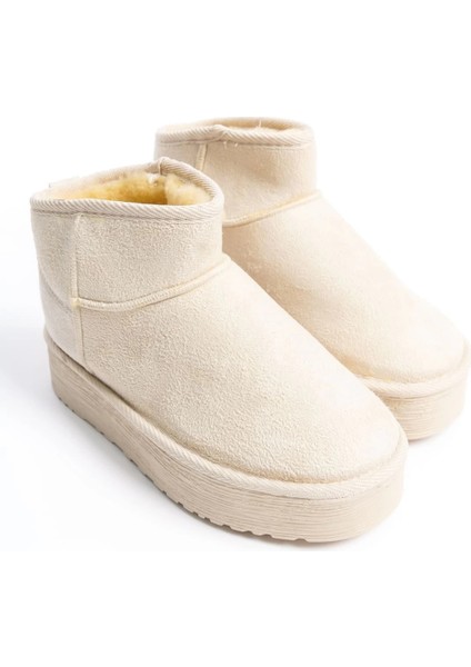 Amelıa Bağcıksız Düz ve Kalın Taban Içi Kürklü Kısa Süet Kadın Bot Skt - Krem fırsatları