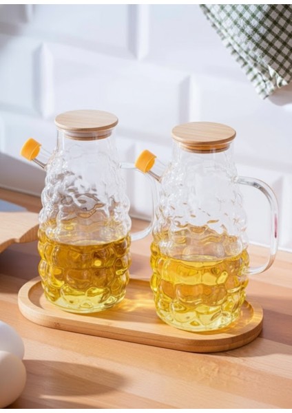 Üzüm Desenli Yağdanlık Ikili Set – Bambu Kapaklı ve Altlık Hediyeli