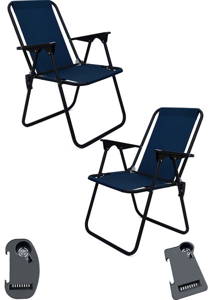 Litea 2 Adet Kamp Sandalyesi Katlanır Piknik Sandalye ve Bardaklık Lacivert