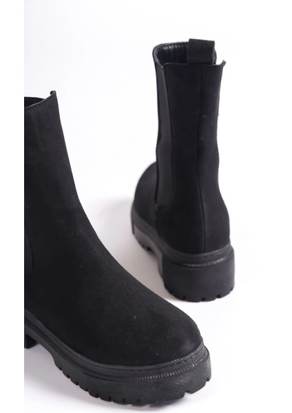 Lora Bağcıksız Lastikli Süet Ortopedik Taban Kadın Bot Sst - Siyah indirimleri