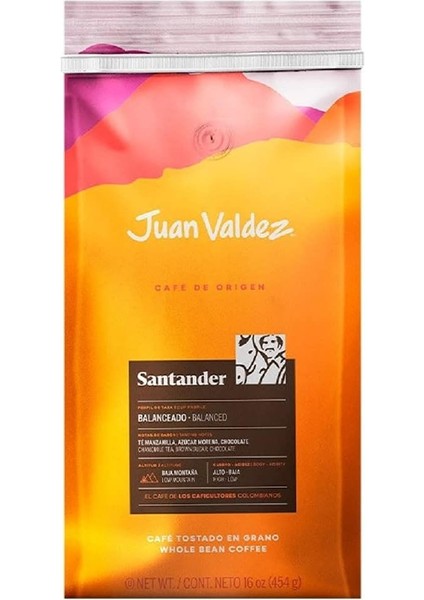 Juan Valdez Santander Single Origin Orta Kavrulmuş Çekirdek Kahve, Dengeli, 454GR modelleri