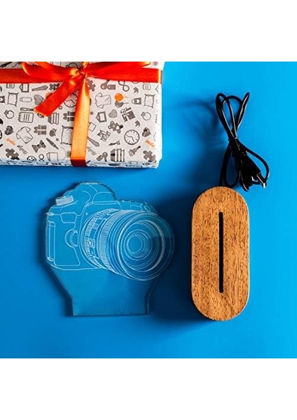 Fotoğraf Makinası Tasarımlı 3 Boyutlu LED Lamba 3D LED Gece Lambası Hediye Masa Lambası USB Bağlantılı Sarı Işık fiyatları