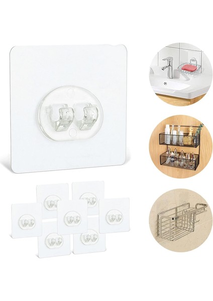 10&apos;lu Su Geçirmez Yapışkanlı Raf Askısı - Duş Köşe Rafı ve Sabunluk Asma Kancası - 2,5 kg Taşıma Kapasiteli Şeffaf Klips - Seramik, Cam, Mermer, Metal Uyumlu - Delmeden Asma Aparatı
