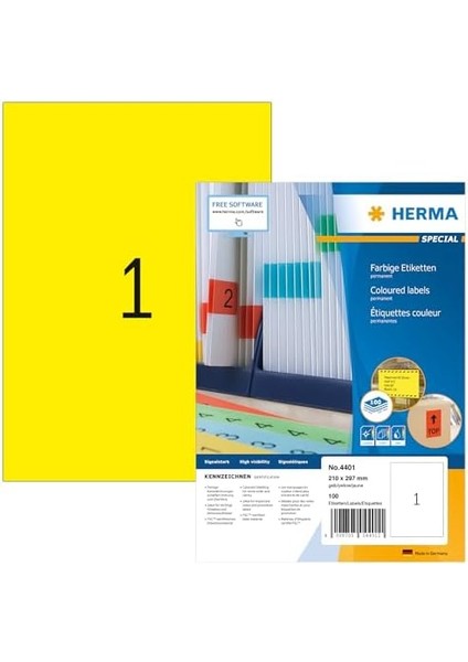 4401 Renkli Etiket Dın A4 210 x 297 Mm, 100 Yaprak, Kağıt, Mat Kendinden Yapışkanlı, Basılabilir, Kalıcı Yapışkan Renk Etiketi, 100 Yapışkan Etiket, Sarı modelleri