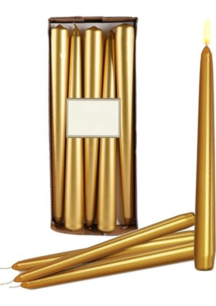 10'lu Metalik Gold-Şamdan Mum-Konik Mum fiyatları