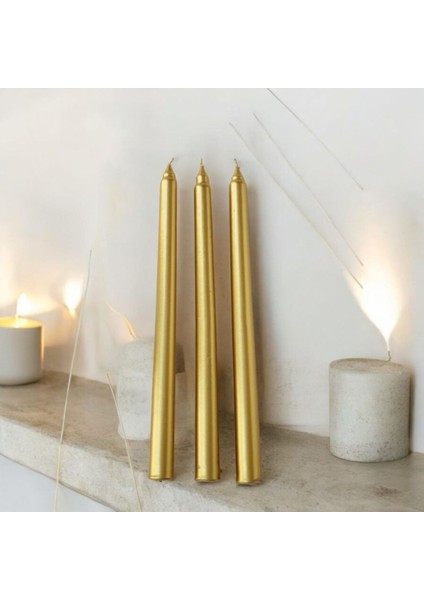 10'lu Metalik Gold-Şamdan Mum-Konik Mum modelleri