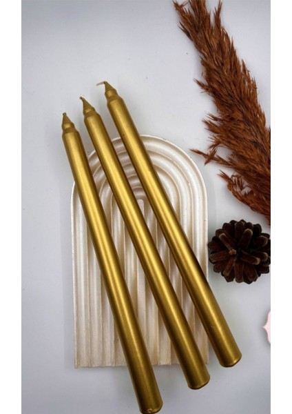 10'lu Metalik Gold-Şamdan Mum-Konik Mum