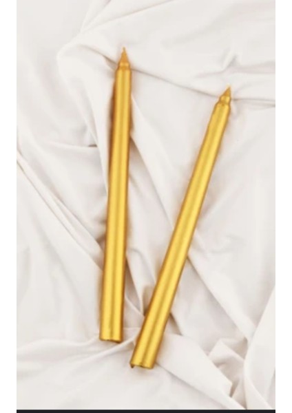 10'lu Metalik Gold-Şamdan Mum-Konik Mum