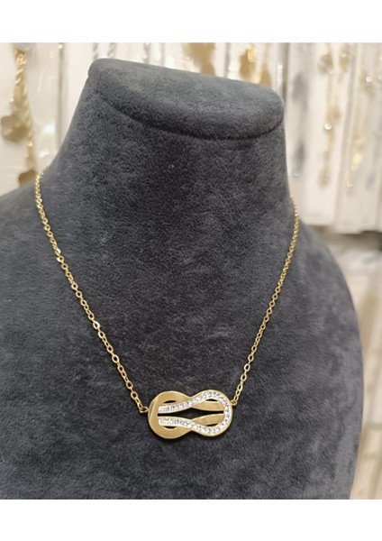 Sonsuzluk Taşlı Gold Çelik Kolye modelleri