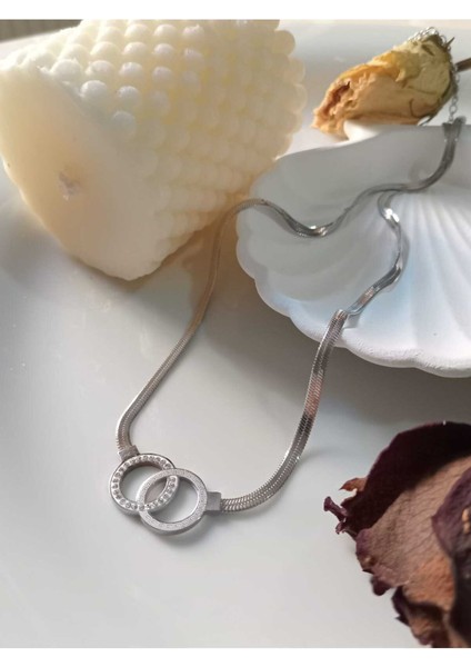 Gümüş Renk Halka İtalyan Zincir Taşlı Kolye indirimleri