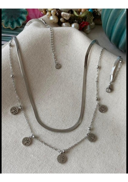 Yaşam Ağacı Gümüş Görünümlü Çelik Kolye modelleri