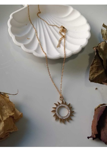 Yıldız Altın Sarısı Taşlı Gold Çelik Kolye