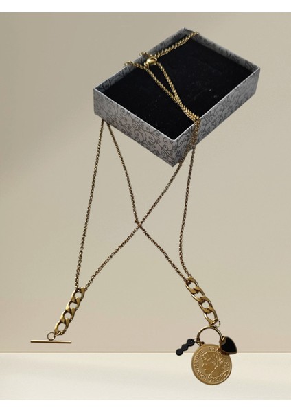 Altın Para Detaylı Gold Çelik Kolye fırsatları