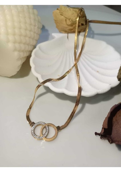 Altın Renkli Halka İtalyan Zincir Çelik Kolye