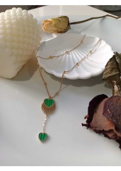 Yeşil Kalpli Çelik Kolye