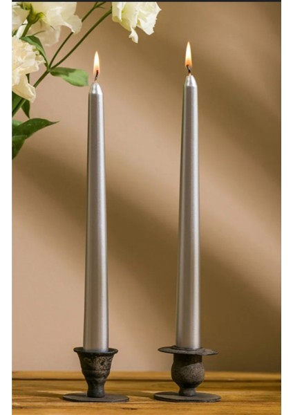 2'li Metalik Gri-Şamdan Mum-Konik Mum modelleri