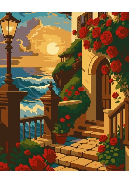 Sayılarla Boyama Seti 40X50 cm (Çıtalı) Fırça Boya Dahil Numaralı Tuval Kırmızı Gül Bina Manzara fırsatları