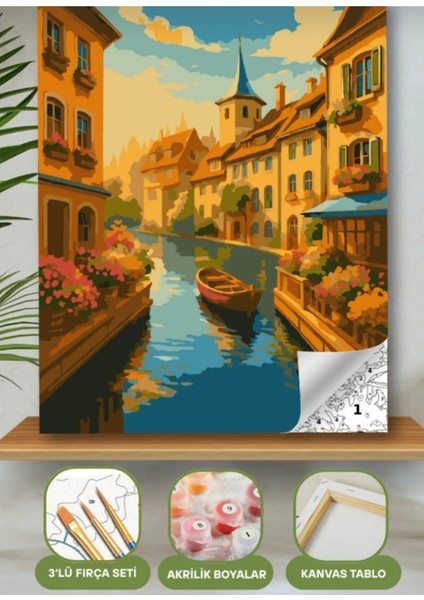 Sayılarla Boyama Seti 40X50 cm (Çıtalı) Fırça Boya Dahil Numaralı Tuval Roma Sokakları modelleri