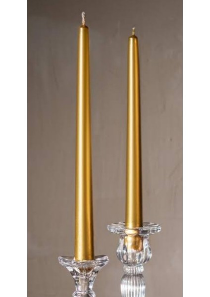 2'li Metalik Gold-Şamdan Mum- Konik Mum modelleri