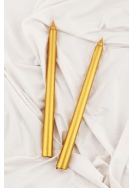 2'li Metalik Gold-Şamdan Mum- Konik Mum fırsatları