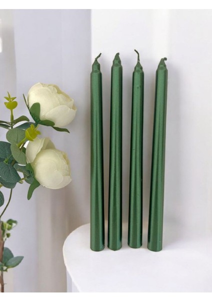 2'li Metalik Yeşil -Şamdan Mum-Konik Mum fırsatları