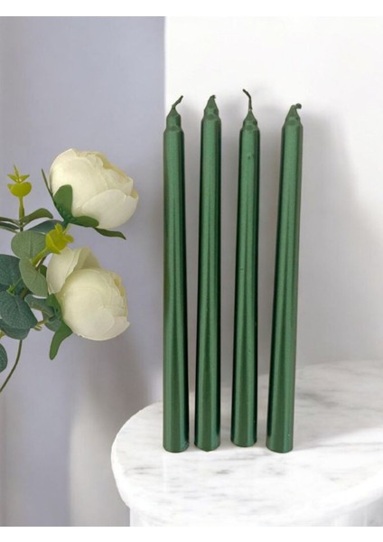 2'li Metalik Yeşil -Şamdan Mum-Konik Mum