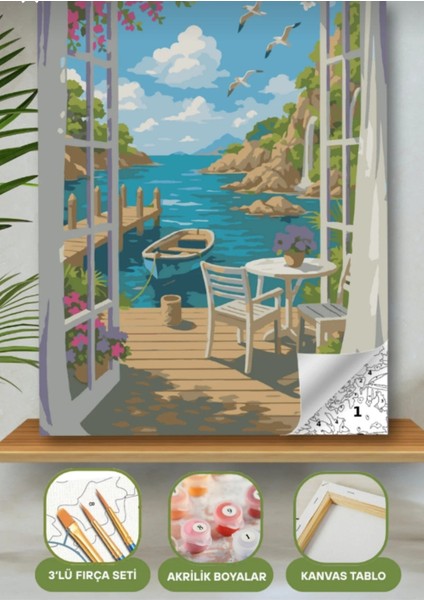 Sayılarla Boyama Seti 40X50 cm (Çıtalı) Fırça Boya Dahil Numaralı Tuval Cam Manzaralı modelleri