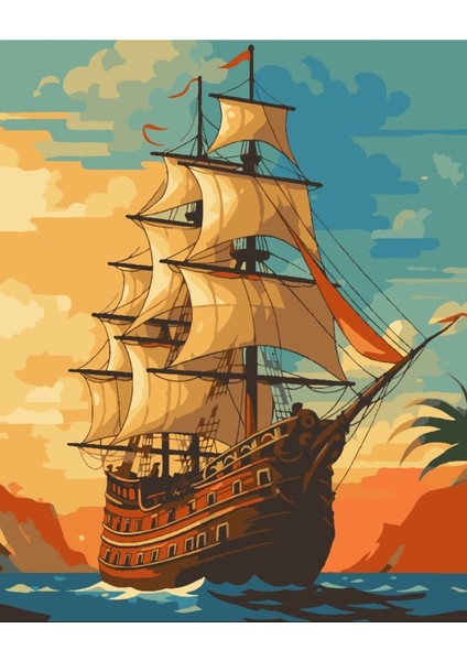 Sayılarla Boyama Seti 40X50 cm (Çıtalı) Fırça Boya Dahil Numaralı Tuval Korsan Gemi fırsatları